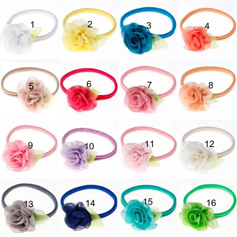 Hoja Rosa flor bebé diadema elástica Nylon recién nacido niño bandas para el cabello lindos accesorios de fotografía niños accesorios para el cabello