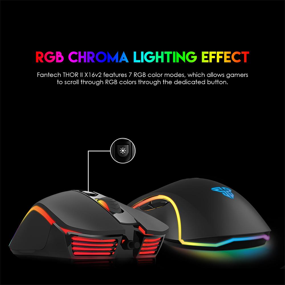 Möss Fantech X16V2 Gaming Mouse USB Wired Ergonomiska möss med 12800DPI 6 -knappar Programmerbar RGB -bakgrundsbelyst för PC Laptop Gamer