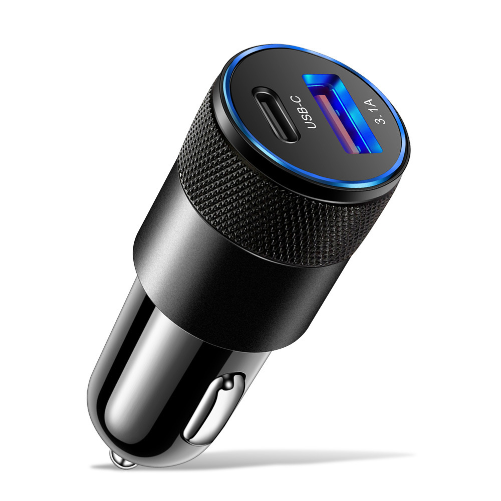 3.1A 15W PD Car Charger Aluminum Alloy Cigarette Lighter Adapter Fast Charger USB-C Type c Car Auto Replacement Charger for iphone 12 13 14 15 Samsung S22 Htc Lg GPS