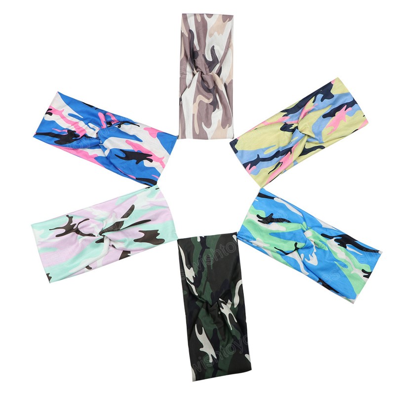 Summer Camouflage Knotted Headbands Women Men Sport Yoga Hairbands Stretch Bandana Turban Sweatband Gym Running Hair Bands