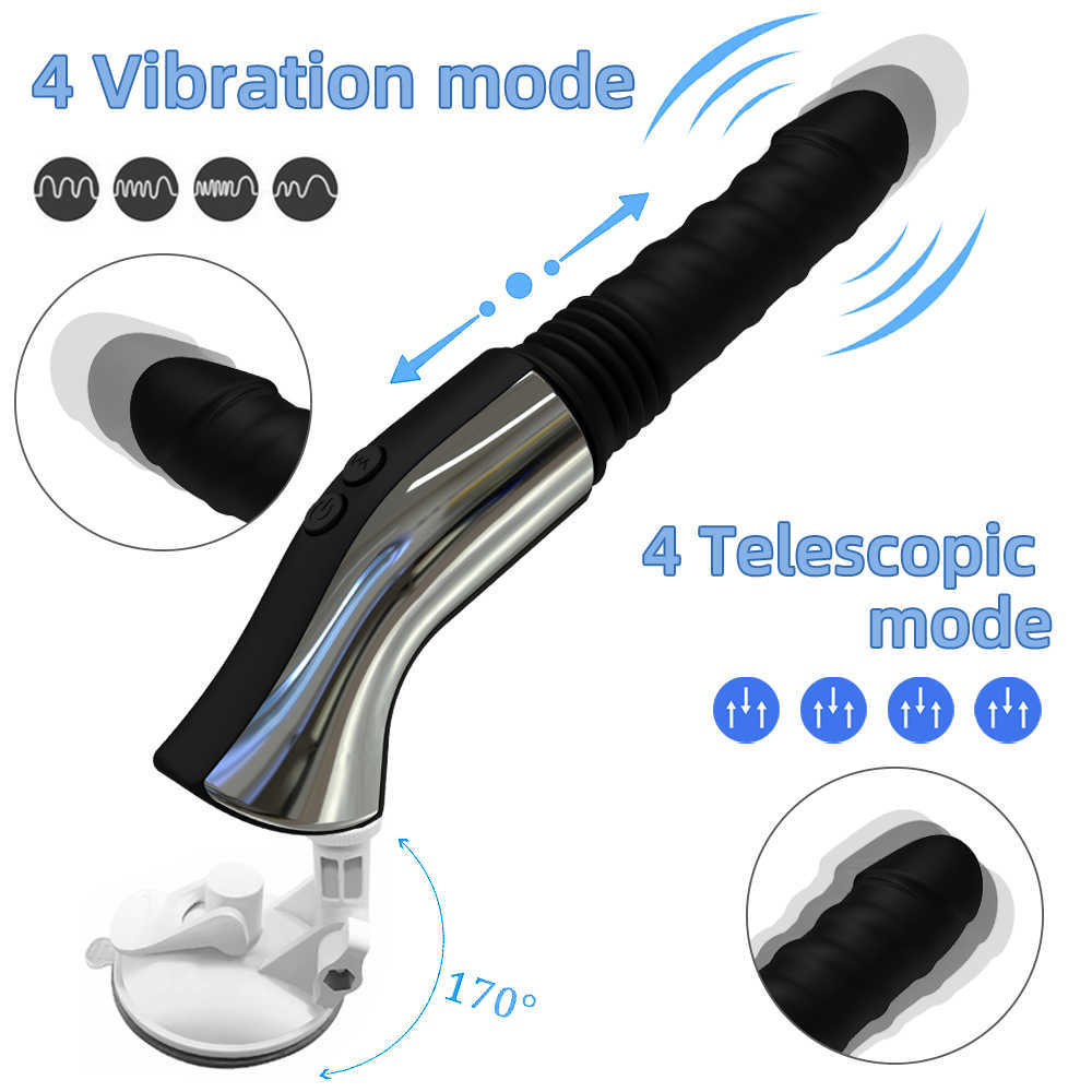 Máquina Vibrador telescópico Vibrador Automático Massageiro impulsionando a masturbadora de fêmea retrátil Brinquedo sexual para mulheres