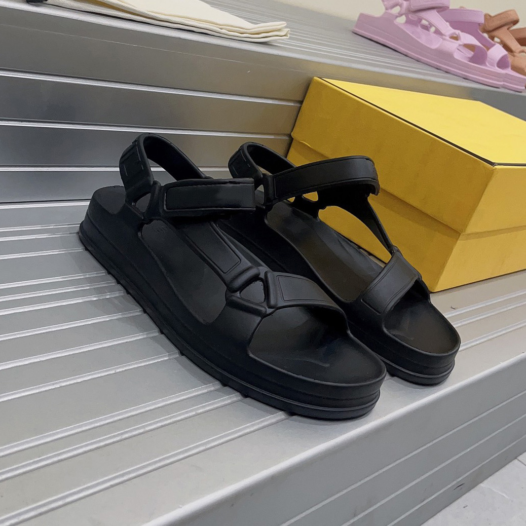 Luxus-F-Feeling-Damenschuhe, Designer-Sandalen aus weißem Gummi, Herren-Slipper, flache Pantoletten mit Kordelzug und breitem Band-Riemenverschluss, verziert mit Roma-Sandalen mit F-Motiv