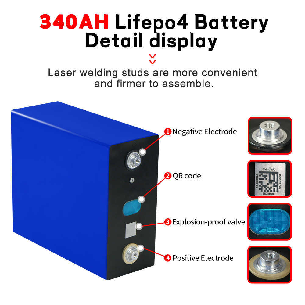 Grade A 340AH Lifepo4 Battery Rechargeable deep cycle lithium iron phosphate battery Suitable for Camping Golf Carts Boats EV RV