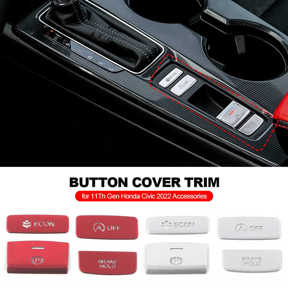 New Aluminium Car Center Console Gear Panel Handbrake Button Cover Trim Sticker for 11Th Gen Honda Civic 2022 Accessories