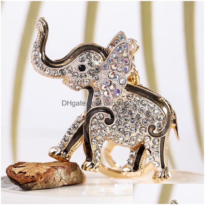 Keychains Lanyards Creative Elephant Key Chain Accessories Cute Animal Fashion Keyrings Women Bag Charm Pendant Car Rings Holder D Dhd0T