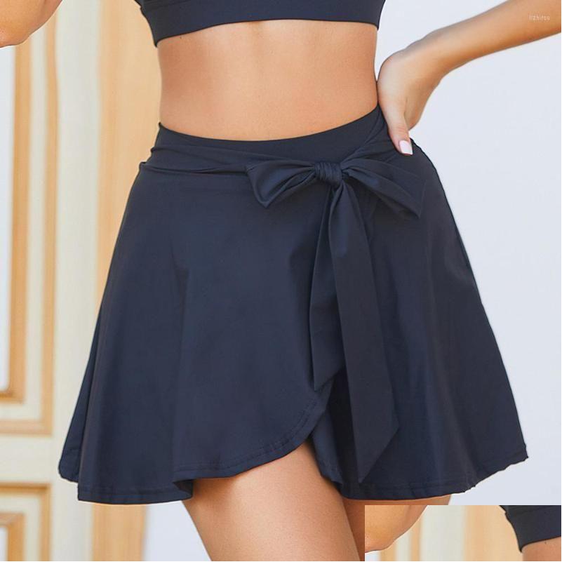 Skirts Halara With Poackets Women Sports Yoga School Bow Tie Shorts Skirt Folds Mini Saia High Waist Ride Faldas Mujer Drop Delivery Dhgh5