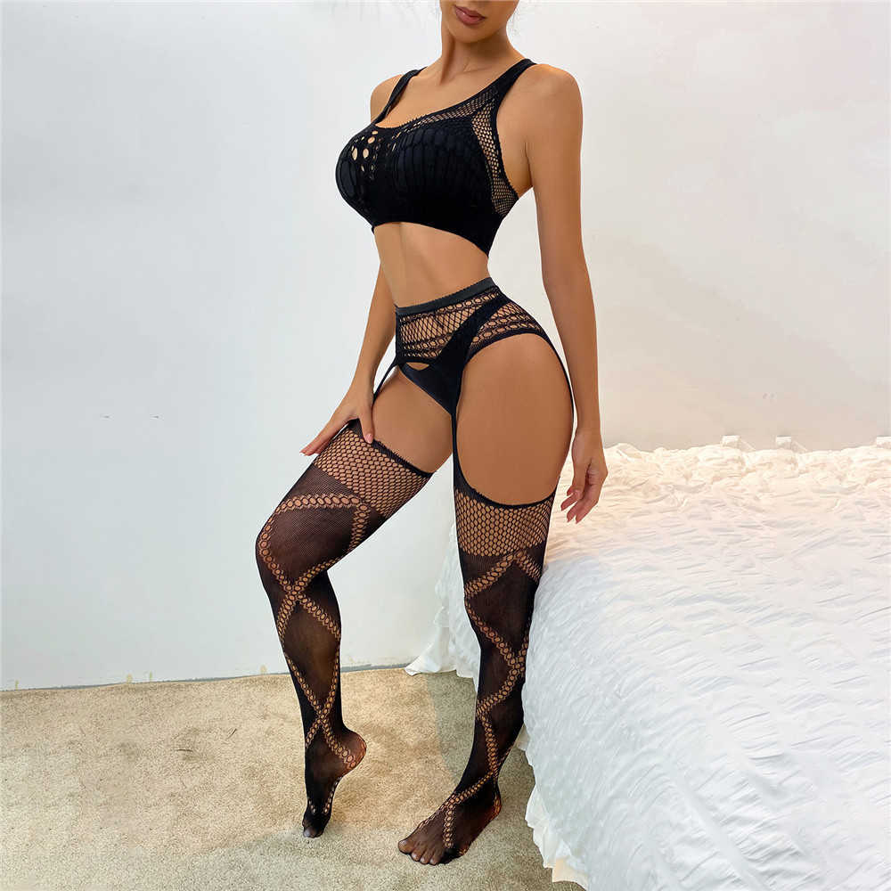 20% de réduction sur les chemises et les bas du magasin d'usine de ruban Black Mesh Sexy Underwear Set Private Special Hot Latex Pornography