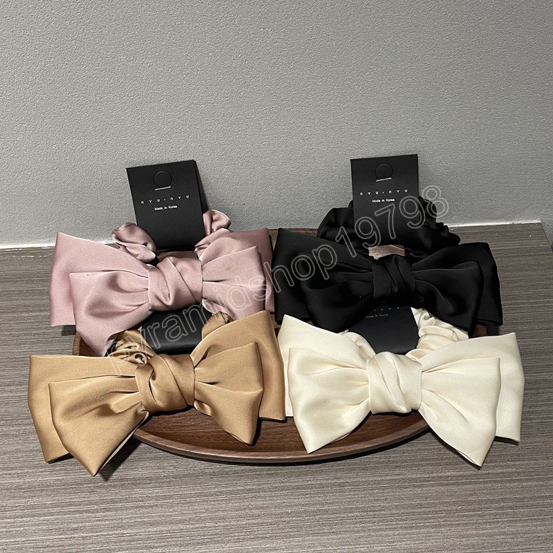 French Double-layers Bows Knotted Satin Hair Ties Silky Elastic Hair Bands Women Solid Color Ponytail Holder Hair Accessories