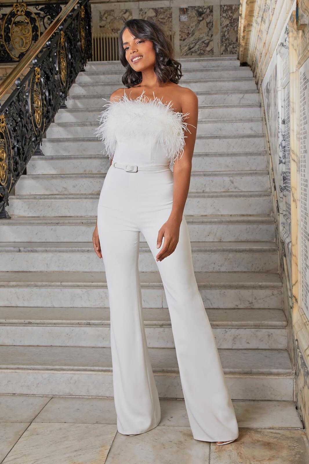 Jumpsuit Women Elegant Long Jumpsuit Strapless Slash Neck Feather Tube Top Fashion Party Night Evening Jumpsuit 2022 Summer