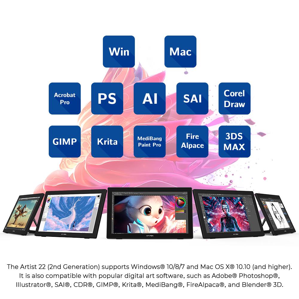 Tabletter Xppen Artist 22 2: a ritning av surfplatta Pen Display Grafik Monitor 21,5 tum BatteryFree 8192 Level Pen Tryck från Window Mac