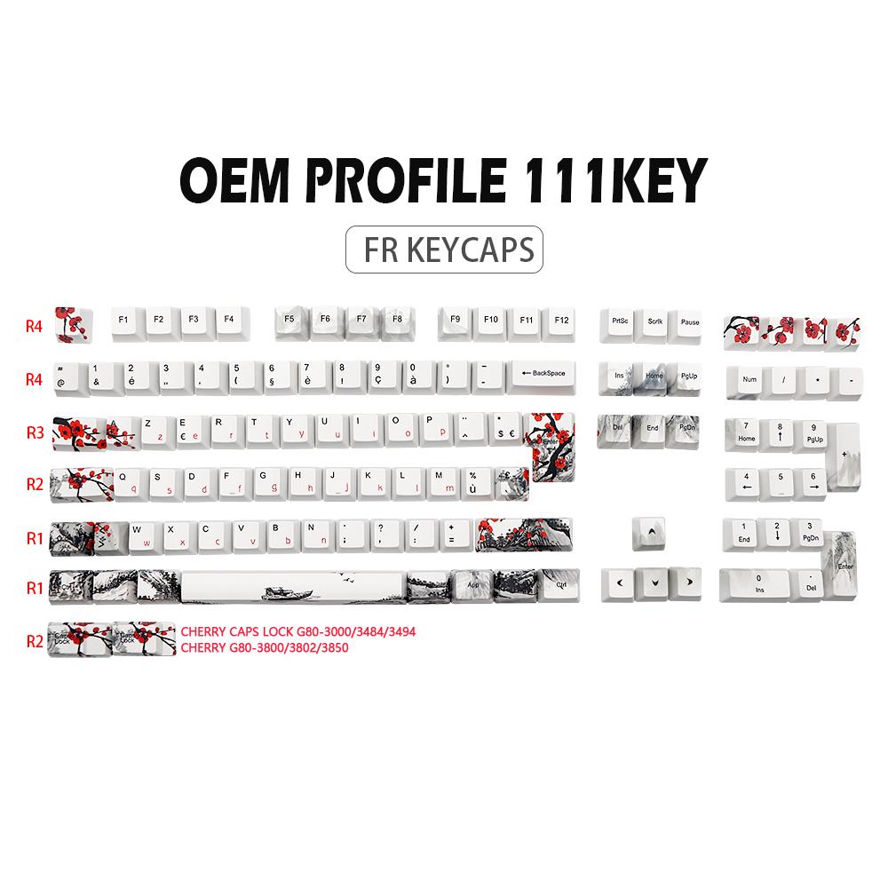 Combos GMKKEY DYESUB Plum Blossom Keycaps OEM Profile Espagne Keycap Pour Clavier De Jeu Mécanique ES FR FI DE ISO Key cap