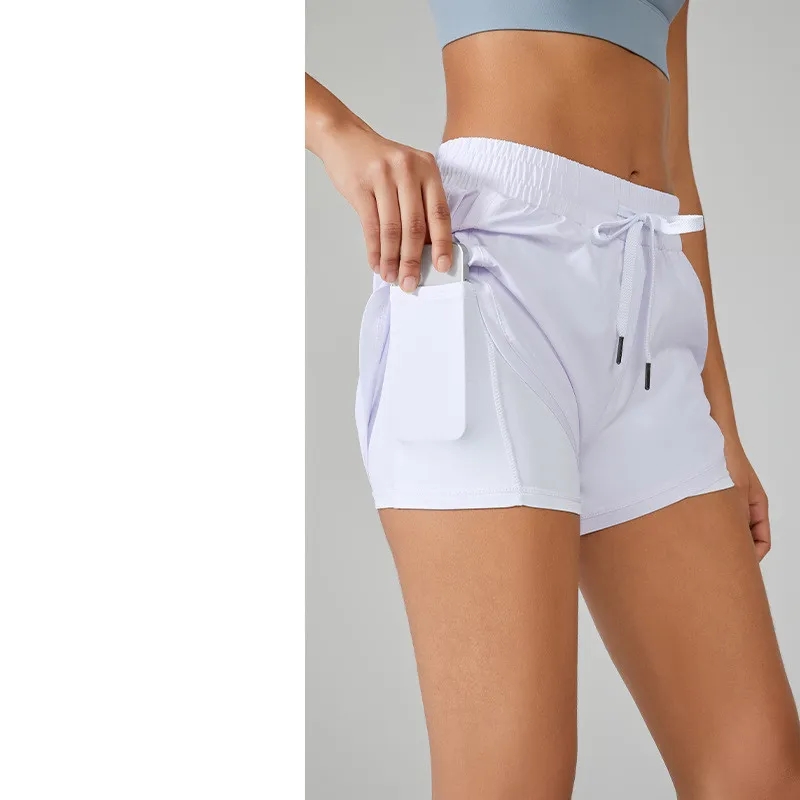 LL Sommer hohe Taille Kordelzug Sportshorts weiblich zeigen dünne Fitnesshosen laufen Anti-Walk Yoga Shorts183