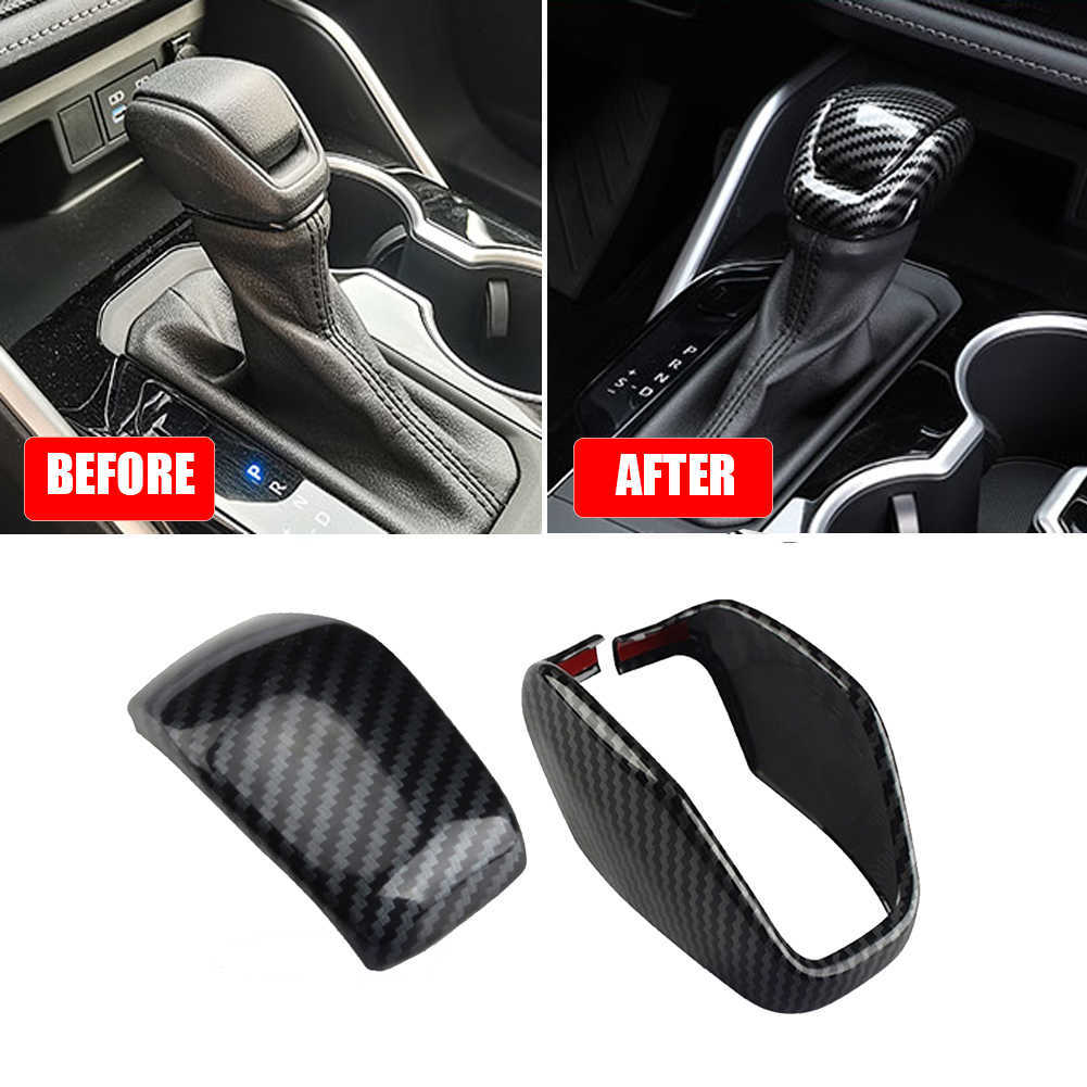 NYA 2sts kolfiberbilsutrustning Skift Knob Cover Sticker Head Trim Auto Interior Decoration Decal för Toyota RAV4 2019 2020 2021