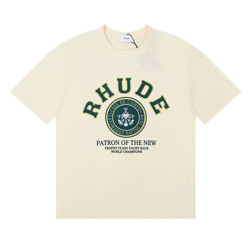 RhudeTシャツデザイナーメンズメンデザイナー次のカジュアルトレンドピュアコットン短袖高品質の手紙印刷服504