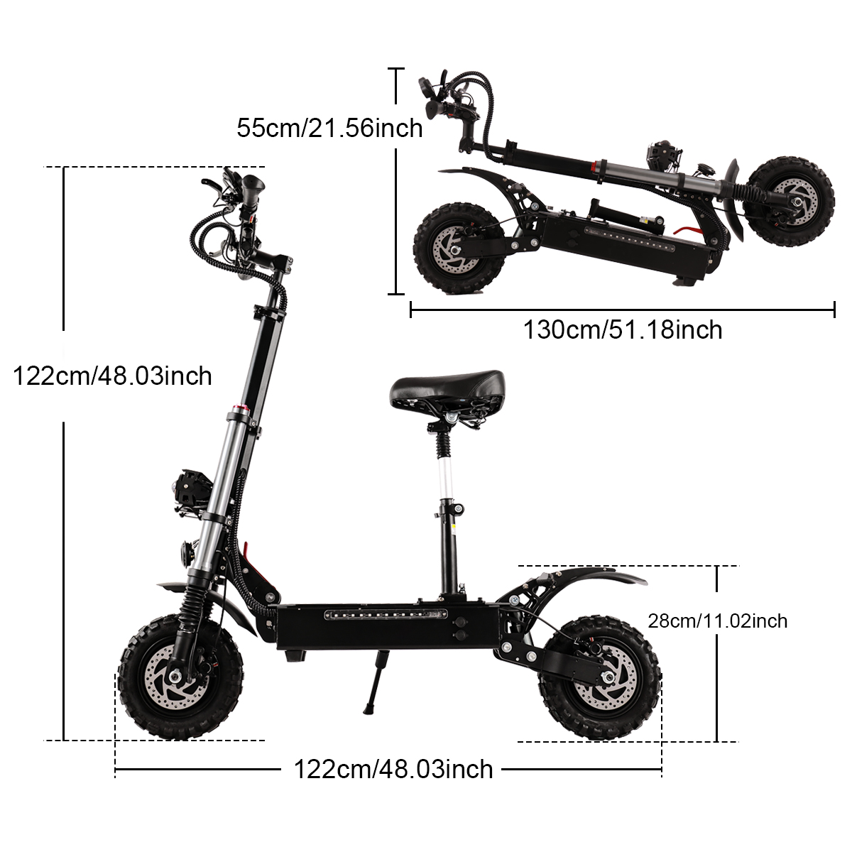 5600W Scooter électrique à double moteur 60V 38.4AH 80KM / H Vitesse maximale 11 pouces Off Road Tire Escooter Scooter électrique puissant pour adulte