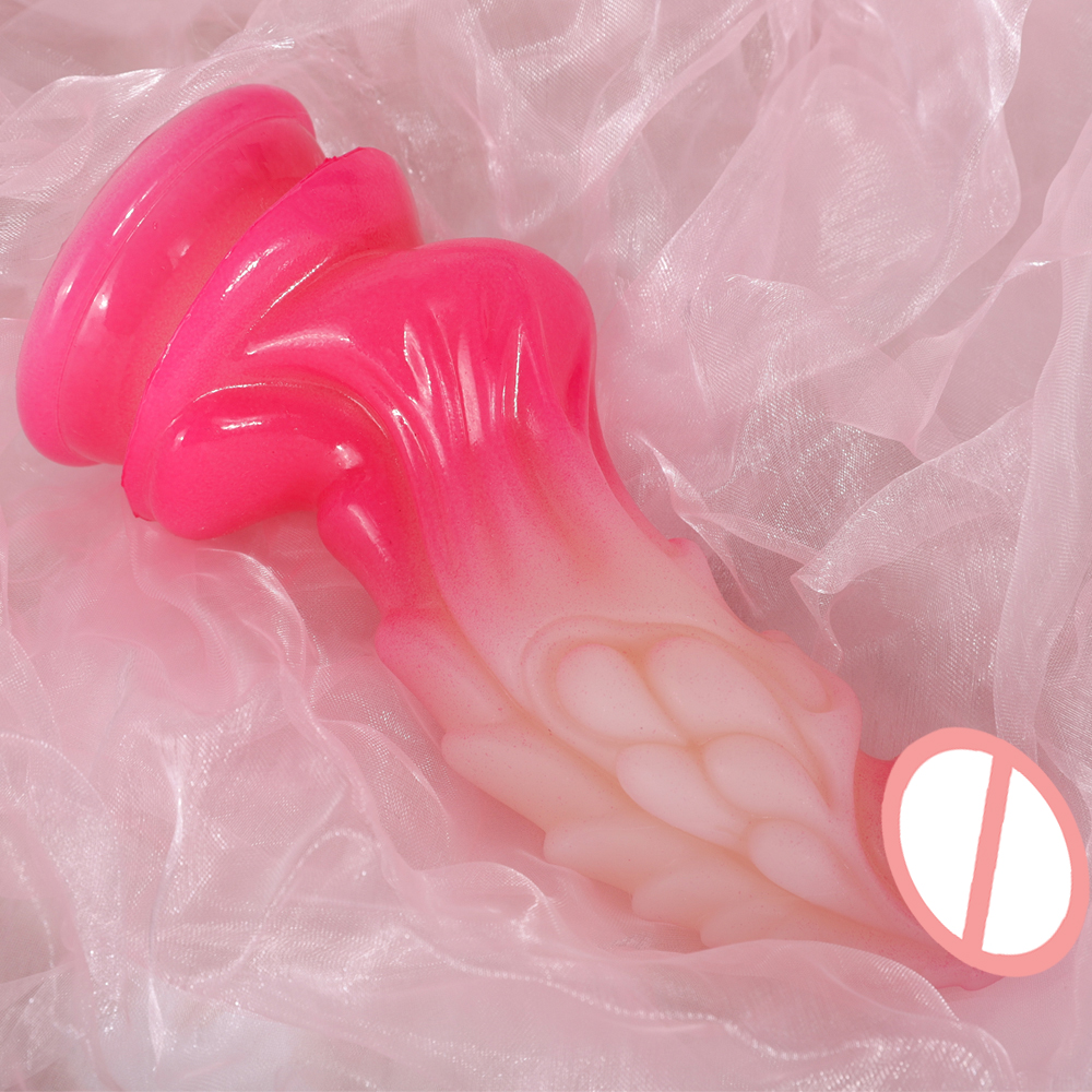 Kirin Form Top Flüssigsilikon Penis Realistische Männerdildos Hochelastischer Anus Plug AV Zauberstab Hintern Analplug Rosa Rot Farbverlauf Sex Orgasmus Dame Lesben Schwule Spielzeuge