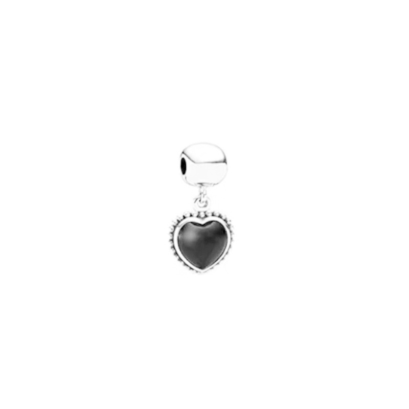 Perles rondes originales en argent 925 livres avec breloque de mode, chaîne de suspension à déduction fixe avec croix en forme de cœur noir, bracelet Pandora compatible, perles