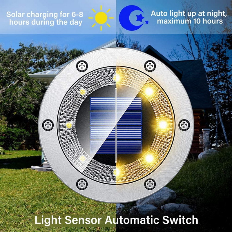 Verbesserte 8/16 LED-Solar-Rasenleuchten für den Boden, im Freien, wasserdicht, Solar-Gartendekoration, Lampen, Disk, Weg, Hof, Landschaftsbeleuchtung, 2 Teile/los D2,5