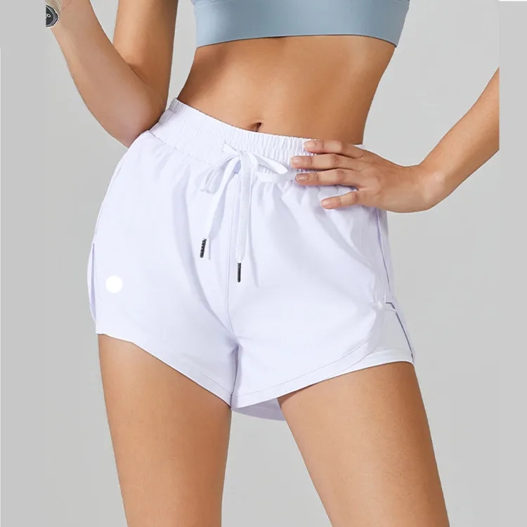 LL Sommer hohe Taille Kordelzug Sportshorts weiblich zeigen dünne Fitnesshosen laufen Anti-Walk Yoga Shorts183