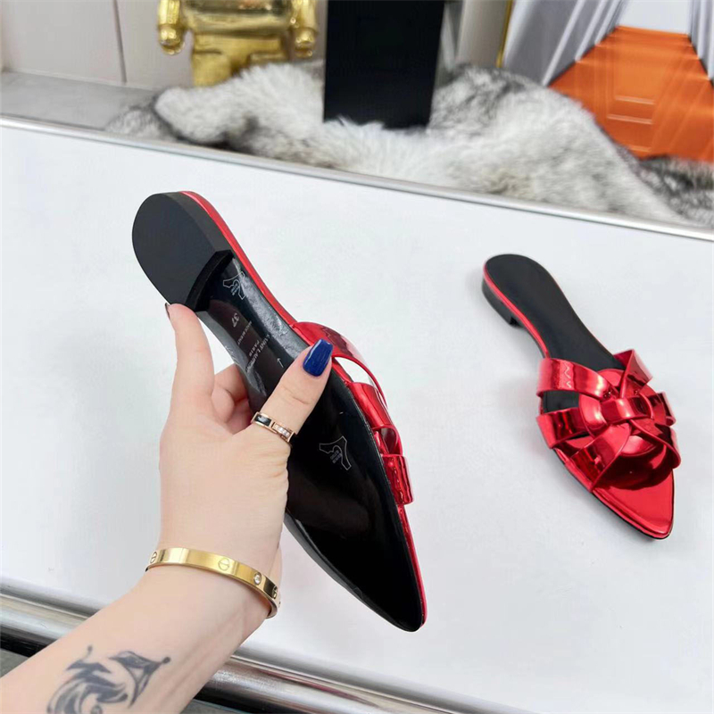 Women's brand slippers summer designer casual soft drag genuine leather thin strap combination hotel slippers flat fashion seaside resort slippers point with box