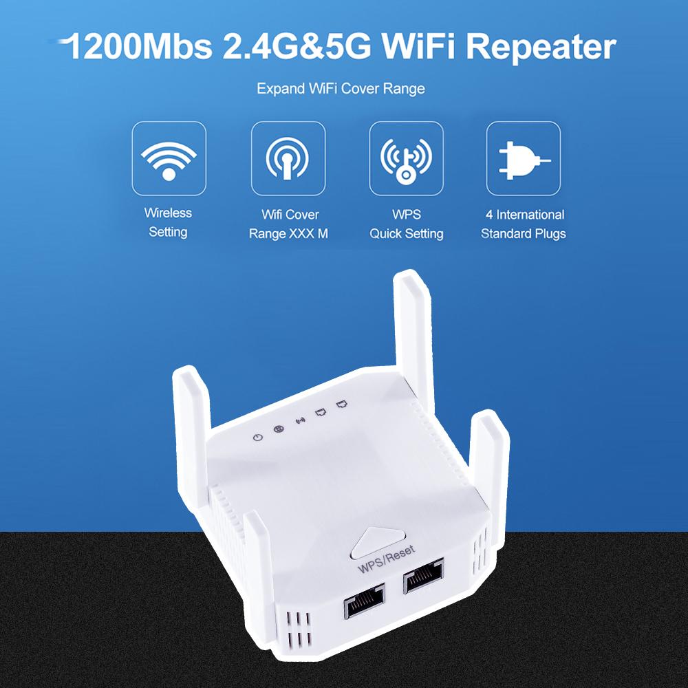 Routers Double Chip WiFi Repeater Wifi Amplifier Wifi Extender Network Wi fi Booster 1200Mbps 5 Ghz Long Range Wireless Wifi Repeater