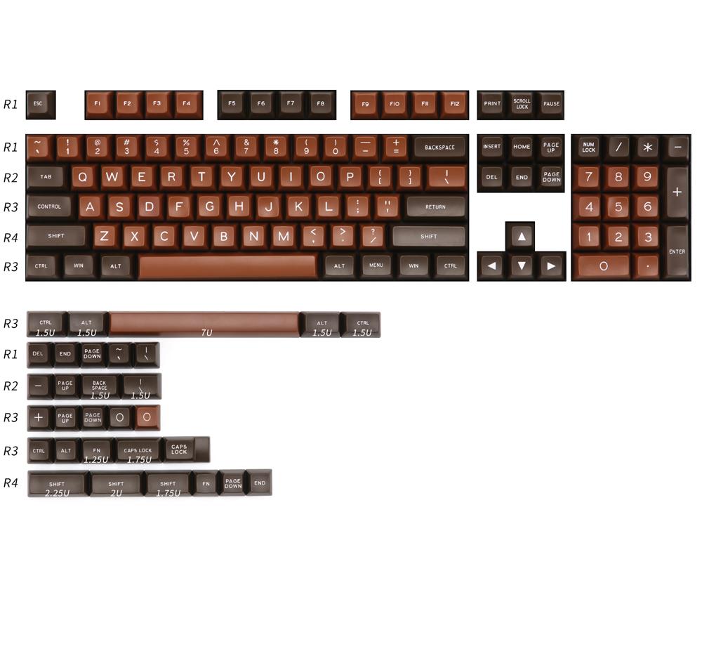 Combo's MAXKEY SA keycaps chocolade doubleshot ABS Koffiebruin 134 toetsen voor mechanisch toetsenbord