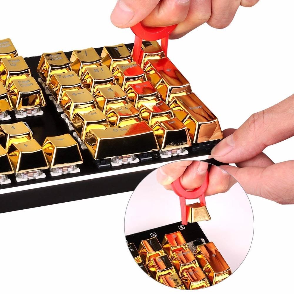 Aksesuarlar Metalik Elektroplu Altın Renk 104 Anahtar 87 Anahtar 81 Arkadan aydınlatmalı Mekanik Klavye için Anahtar PBT Bicolor Çift Çekim