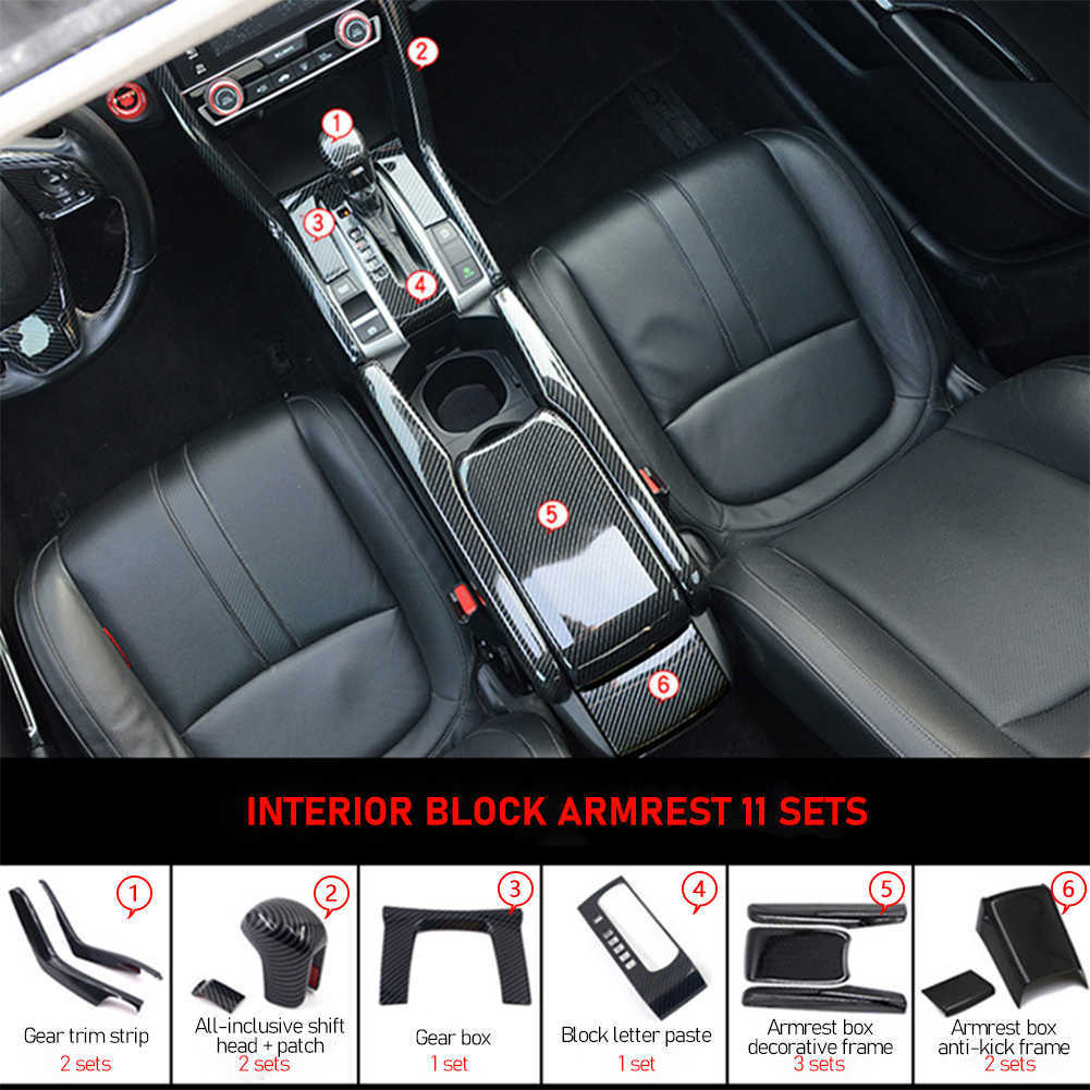 Nuovo pannello di cambio auto in fibra di carbonio Trim pannello del cambio centrale Armest Box Decor Cover Honda Civic 10th 2016-2020 Accessori auto