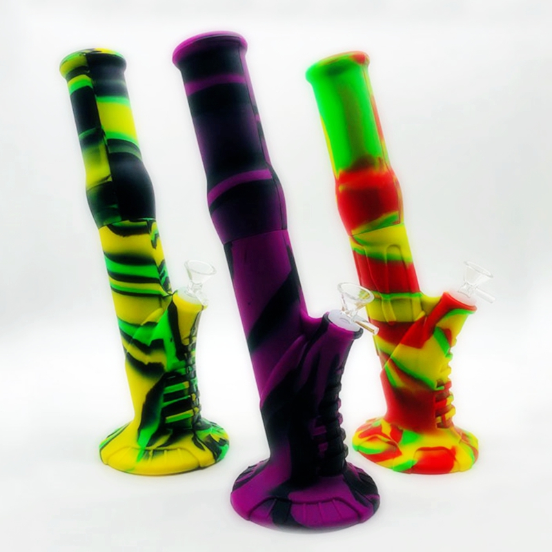 Dernière Fumer Coloré Silicone Narguilé Bong Tuyaux Kit Inclinaison Poignée Style Barboteur Herbe Tabac En Verre Filtre Entonnoir Bol Cuillère Pipe À Eau Porte-Cigarette DHL