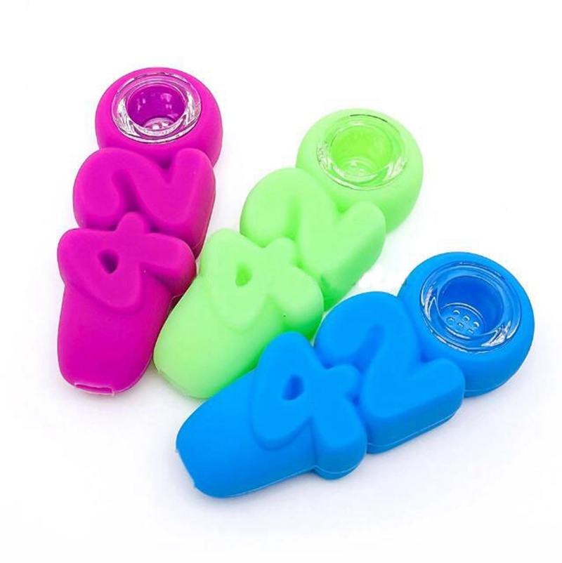 Colorful Silicone Hand Pipes Portable 420Style Removable Glass Filter Screen Nineholes Spoon Bowl Herb Tobacco Cigarette Holder Hookah Waterpipe Bong Smoking