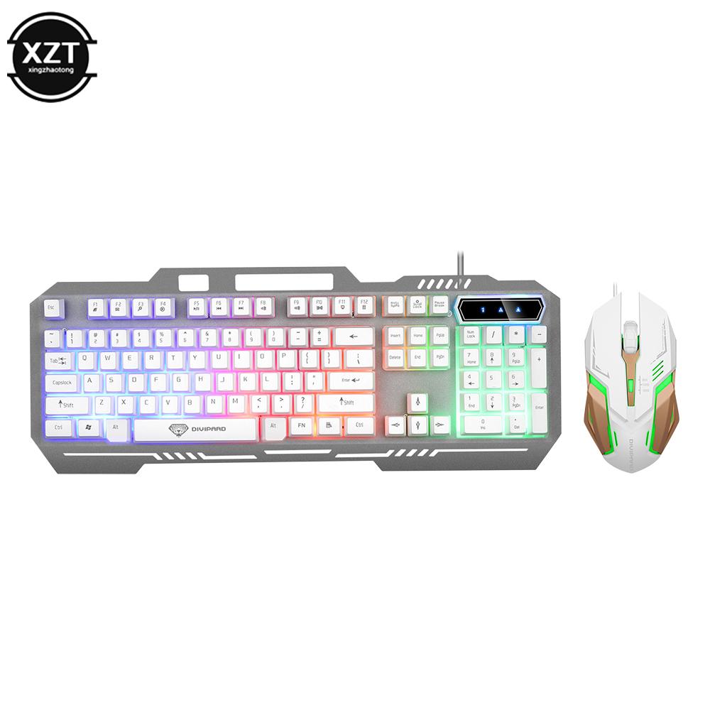 Combos USB Gaming Keyboard and Mouse Wired Metal Panel Keyboard RGB Backlight Phone Holder Keyboard Mouse Combo Set 1600dpi