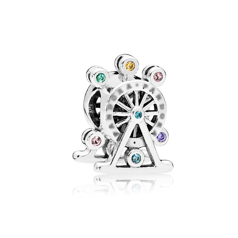 925 Pounds Silver New Fashion Charm Original Round Beads,Rainbow, Colorful Mosaic, Ferris Wheel Fixed Buckle Beads, Compatible Pandora Bracelet, Beads