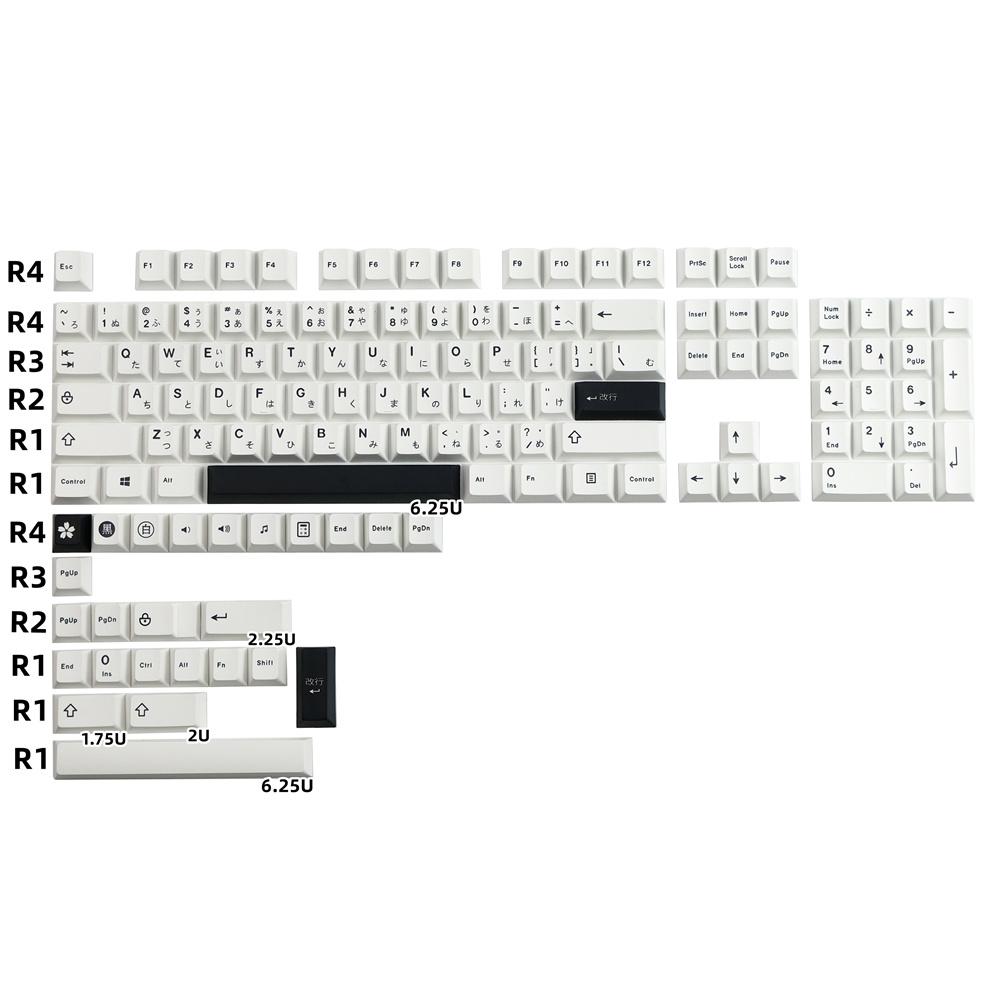 Combos PBT Keycap Minimalist Schwarz weiß japanischer Schlüsselkaps Kirschprofil 129 Tasten für mechanische und optische Gaming -Tastatur