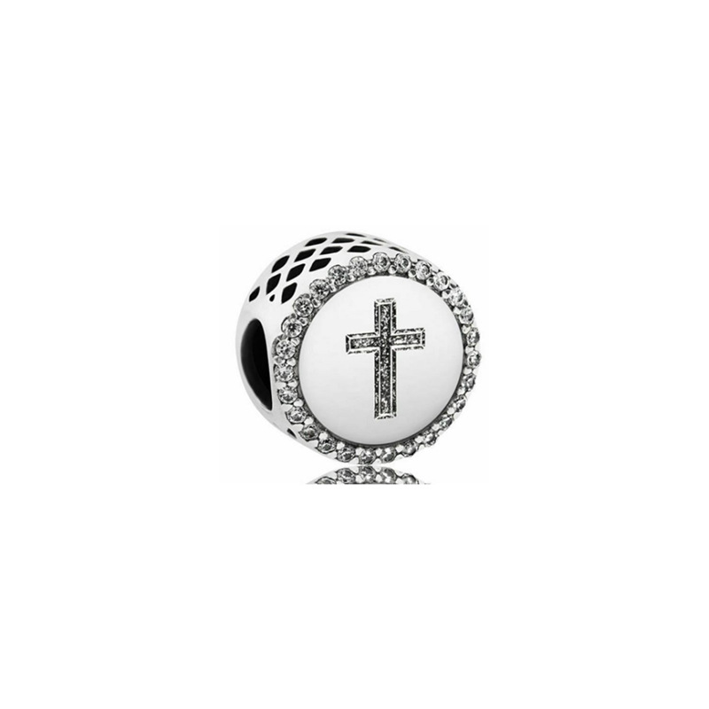 925 Pounds Silver New Fashion Charm Original Round Beads,Black Heart Cross Fixed Deduction Hanging String, Compatible Pandora Bracelet, Beads