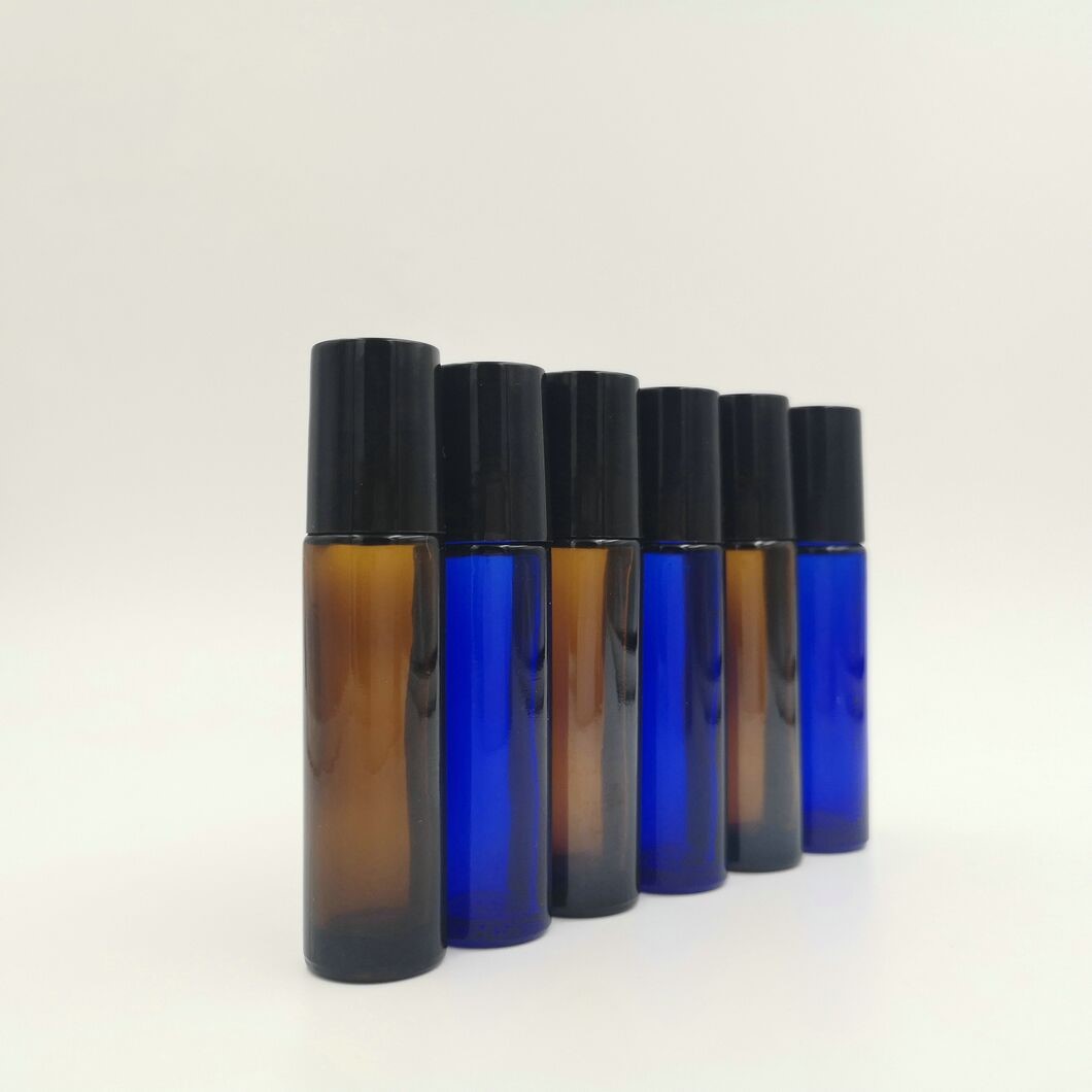 10ml 1/3 onças âmbar, rolo de vidro grosso e claro e azul sobre o óleo essencial, garrafas de parfum vazias bola com bola de rolo de aço inoxidável DH9711