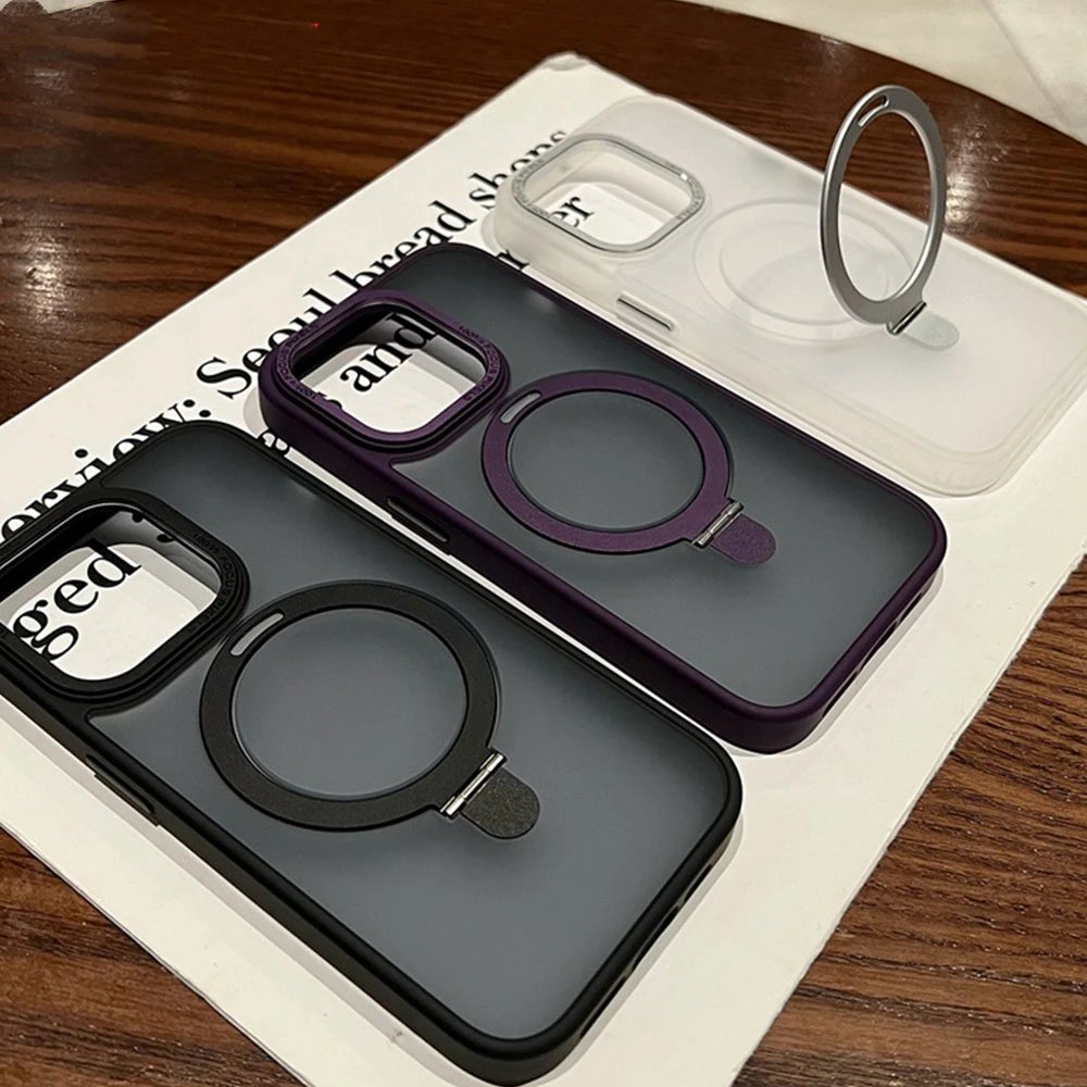 Custodia di ricarica wireless supporto invisibile in metallo anello magnetico Magsafe iPhone 15 12 13 14 Pro Max Cover trasparente satinata opaca