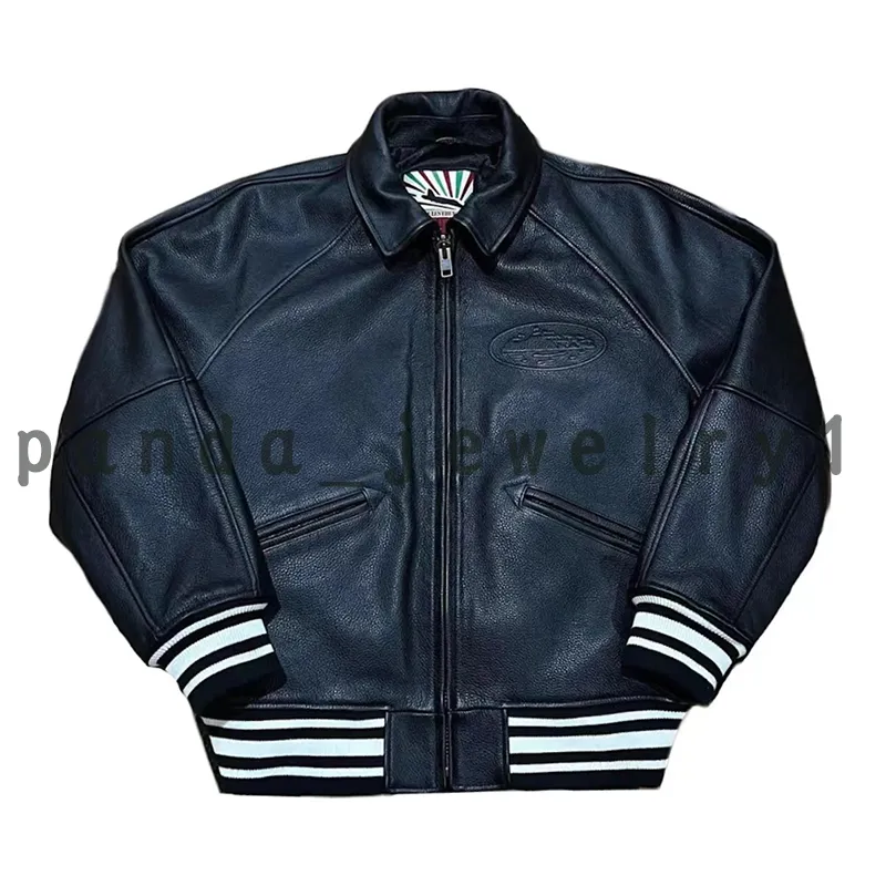 Corteiz Veste En Cuir Véritable Veste Alcatraz Grand Logo Veste Chaude Revers De Haute Qualité