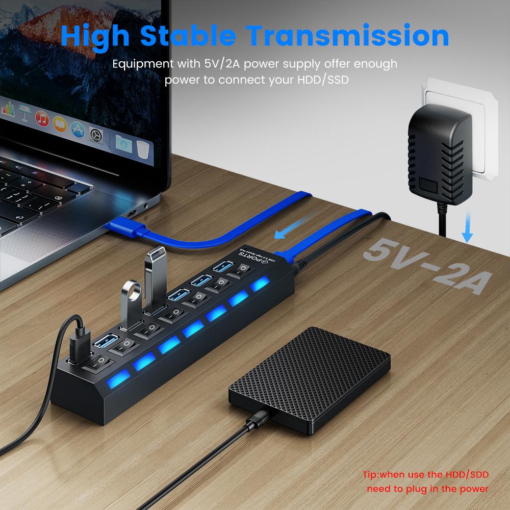 Hubs USB 3.0 Hub USB Splitter Multi USB 3 0 Hub Kilka portów z zasilaczem przełącznika Adapter Wiele USB 2.0 Extender HAB