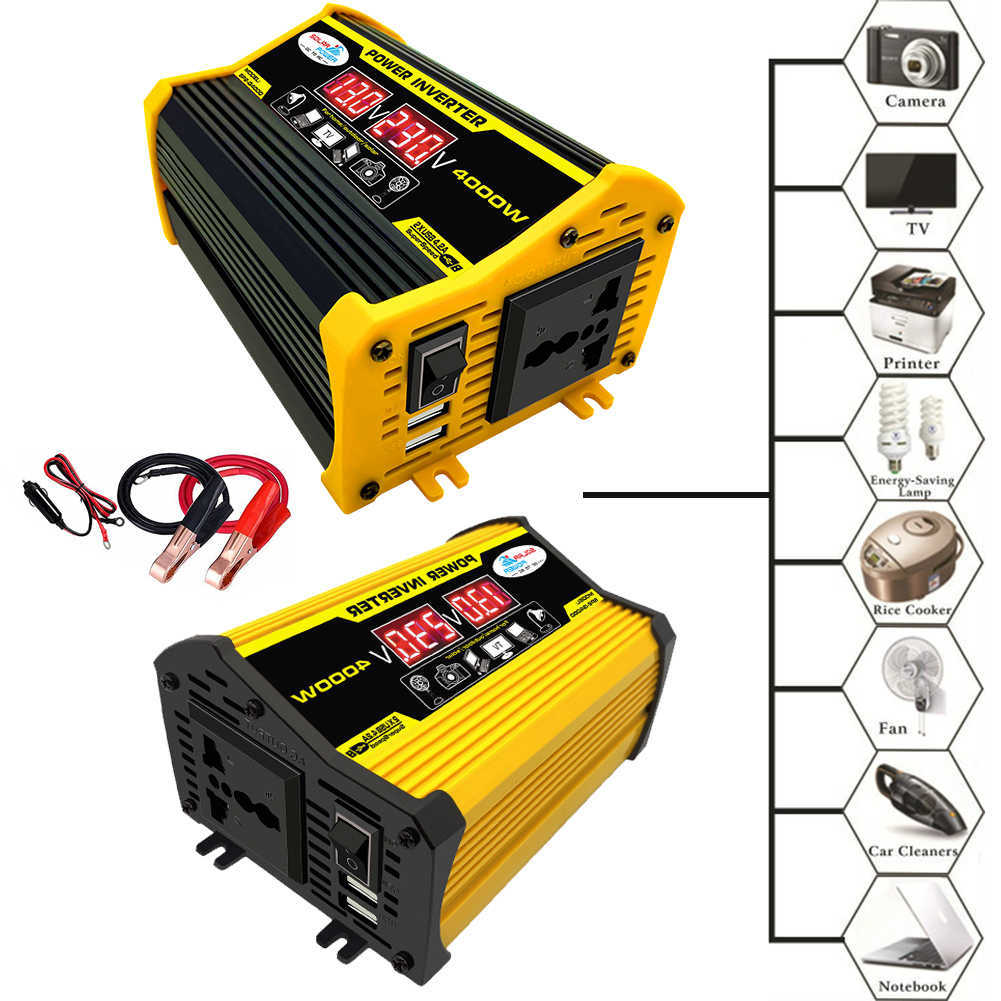 Ny 4000W LED Display Car Power Inverter Converter Adapter 12V till 220V / 110V Dual USB -spänningstransformator Modifierad sinusvågbil AC