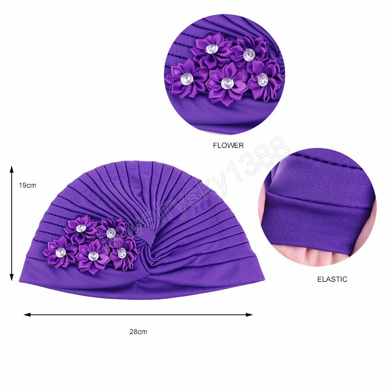 Indiane Women Flower Muslim Cumio Cap Hijab Turban Strech Headwrap Scarpe Perte de cheveux Bonnet Cancer Turbans Bons de Mujer Cover