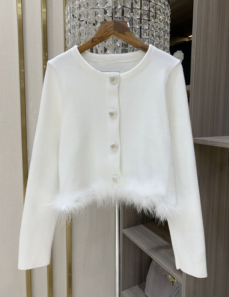 Kvinnors kostymer Blazers Luxury Feather Short Woolen Coat Women Winter High-End Socialite Western Style All-Matching White Wool Jacket Top Casacas C1004