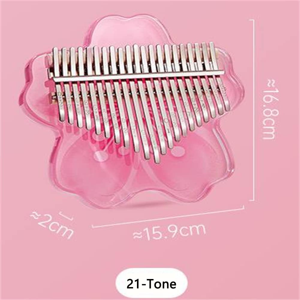 17 nycklar Kalimba Cherry Blossom Shape Thumb Piano Acrylic Finger Piano Gift med Tuning Hammer Tone Sticker för barn och vuxna nybörjare