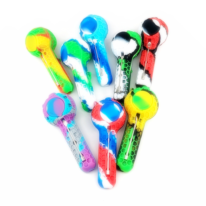 Cool Fumer Tuyaux En Silicone Coloré Filtre À Tabac Aux Herbes Nineholes Bouchons De Bol En Verre Porte-Pointe À Quartz Portable Ongles De Paille Dabber Cuillère Plates-formes Pétrolières Stash Case DHL