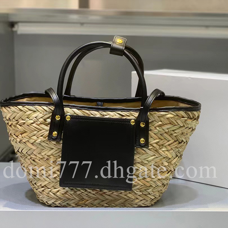 Com logotipo de letra dourada Fashion Lafite Grass Woven Bolsa feminina Bolsa de ombro Bolsa de compras transversal 34 x 17 cm