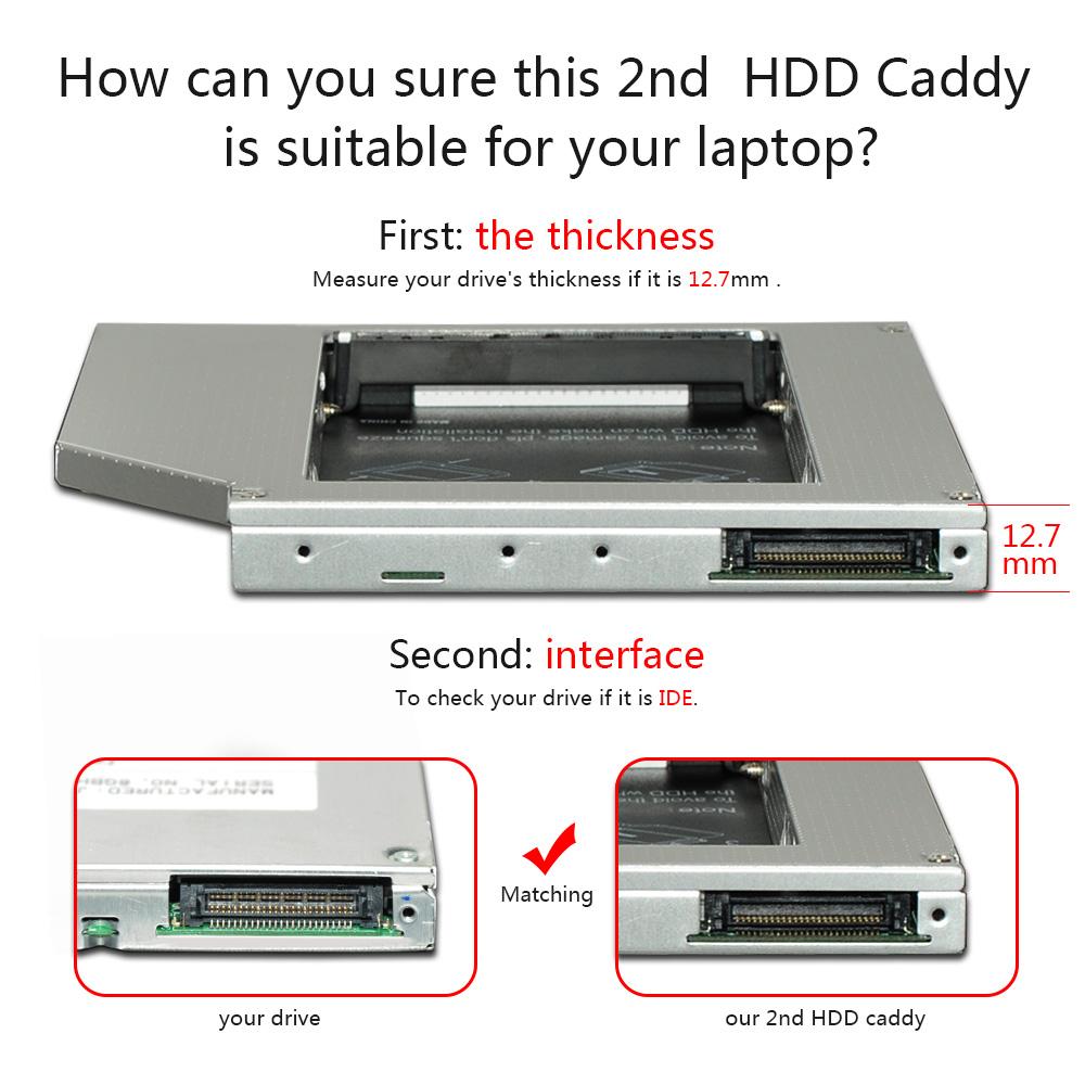 Gabinete SunValley de 12,7 mm Liga de alumínio universal 2º HDD Caddy IDE para SATA 2,5 