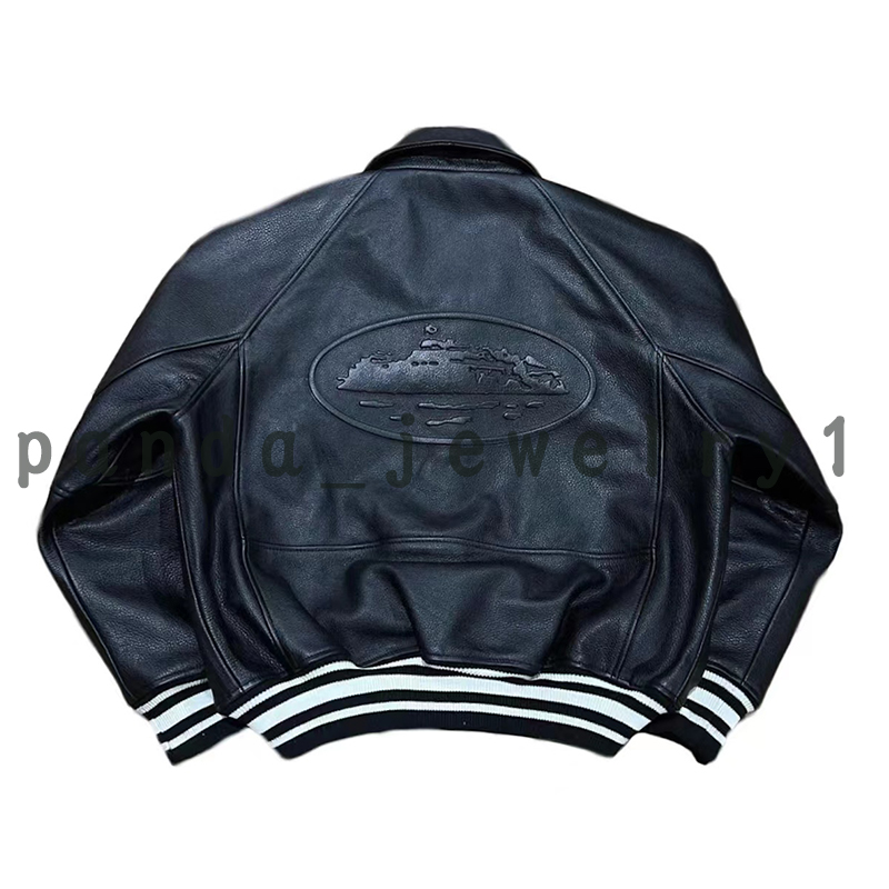 Corteiz Echte lederen jas Alcatraz Jacket groot logo warme jas hoogwaardige revers van revers van Demon Island Gedrukte kleding High Street Fashion Jacket