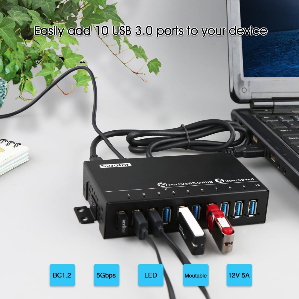 Hubs Sipolar A103 10 Porta Industriale USB3.0 Hub Trasferimento di dati ad alta velocità Trasferimento Multi Fast Charger con adattatore di alimentazione 12V5A