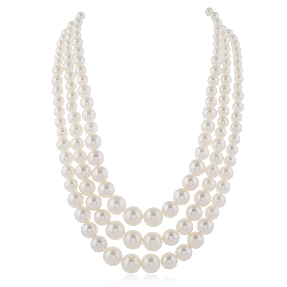 Multi -lager White Simulated Pearl Necklace örhängen smycken set för kvinnor brud överdrivna fest halsband örhängen set smyckespresentationspris pris