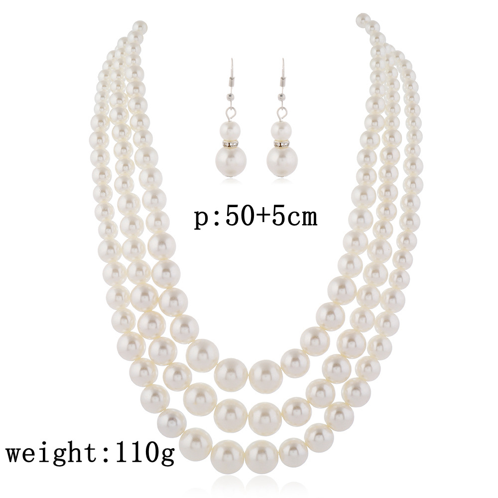 Multi -lagen Wit gesimuleerde parel ketting oorbellen sieraden set voor vrouwen bruids overdreven feest ketting oorbellen set sieraden cadeau promotie prijs