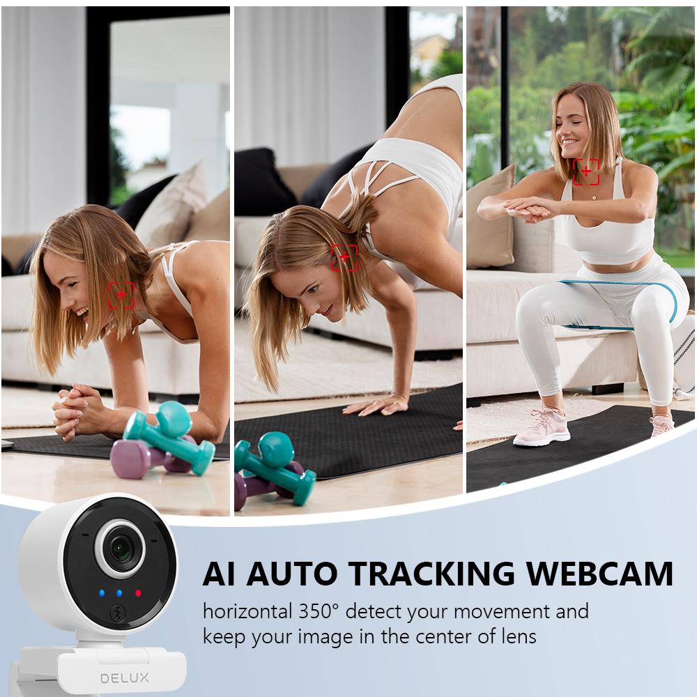 Webcams Delux DC07 webcam AI Humanoid Smart Tracking USB Camera avec télécommande Autofocus HD 1080p pour ordinateur portable PC